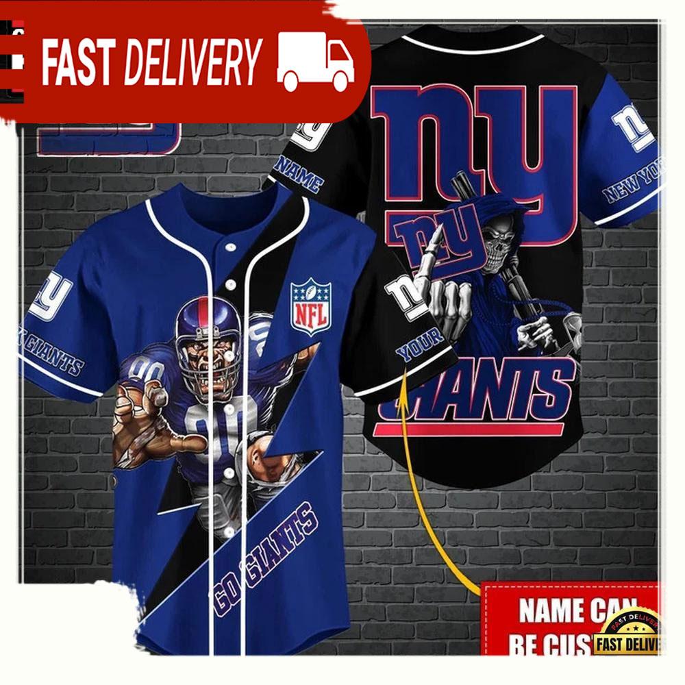NLF Personalized New York Giants Mascot And Skull  Baseball Jersey