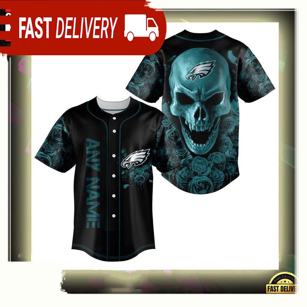 NLF Personalized Philadelphia Eagles Football Skull Baseball Jersey Shirt