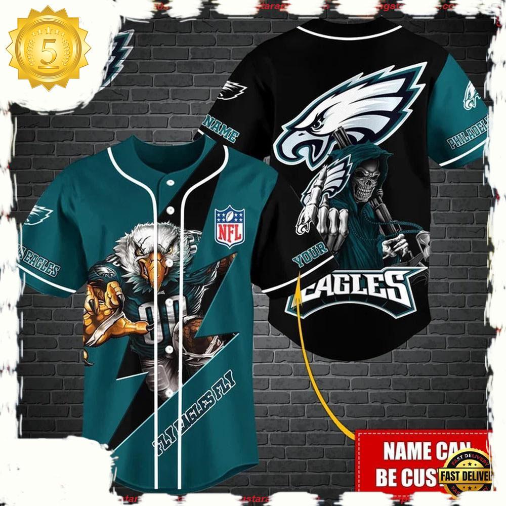 NLF Personalized Philadelphia Eagles Mascot And Skull  Baseball Jersey