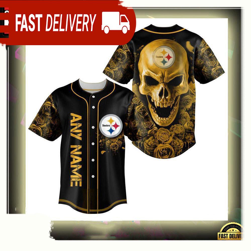 NLF Personalized Pittsburgh Steelers Football Skull Baseball Jersey Shirt