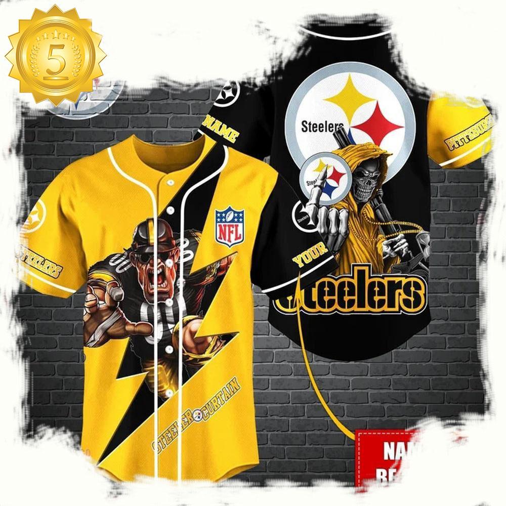 NLF Personalized Pittsburgh Steelers Mascot And Skull  Baseball Jersey