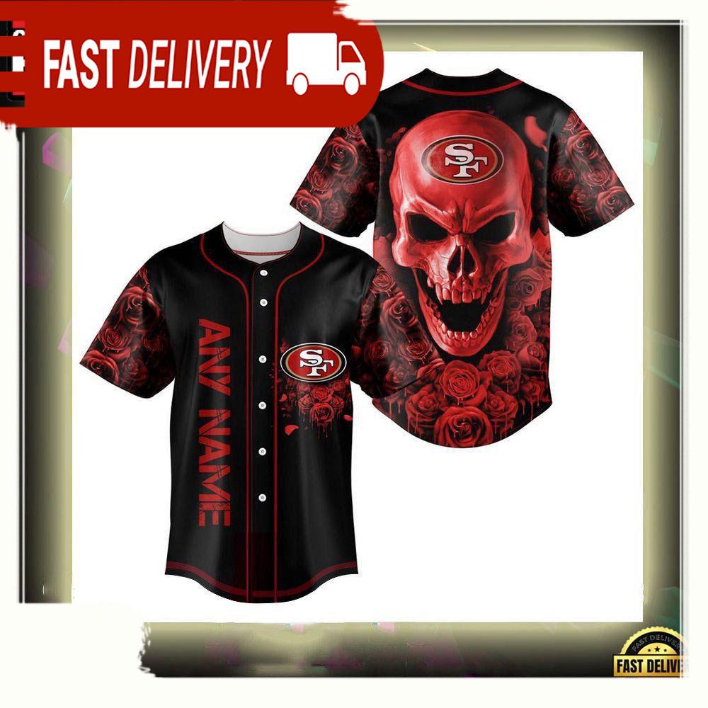 NLF Personalized San Francisco 49Ers Football Skull Baseball Jersey Shirt