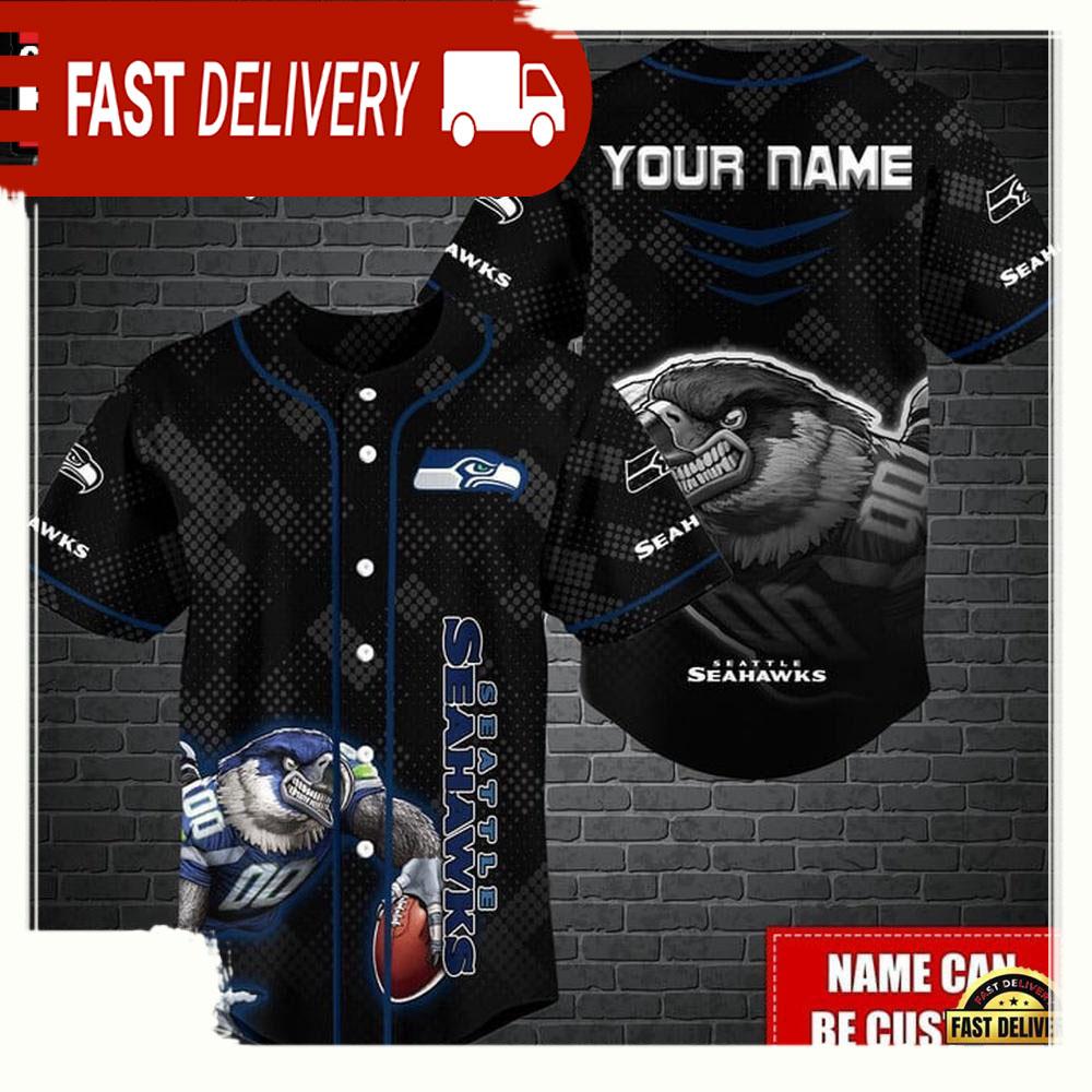 NLF Personalized Seattle Seahawks Mascot Baseball Jersey