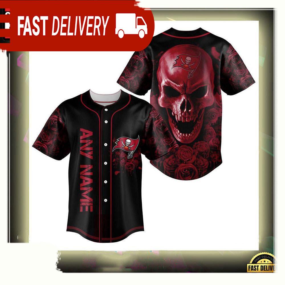 NLF Personalized Tampa Bay Buccaneers Football Skull Baseball Jersey Shirt