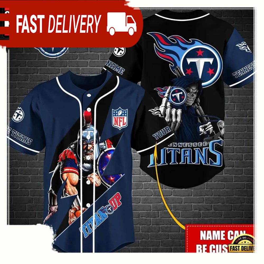 NLF Personalized Tennessee Titans Mascot And Skull Baseball Jersey