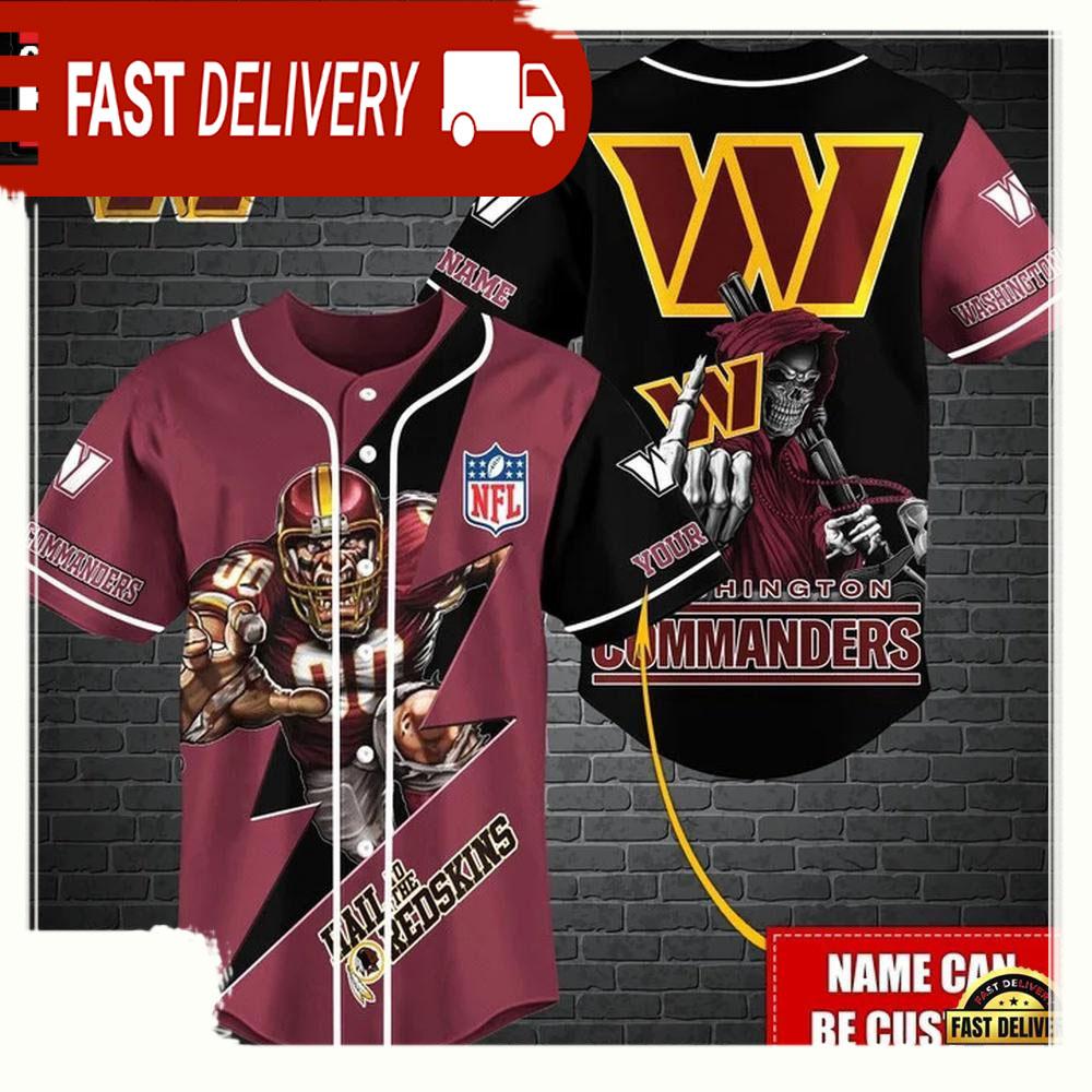 NLF Personalized Washington Commanders Mascot And Skull  Baseball Jersey