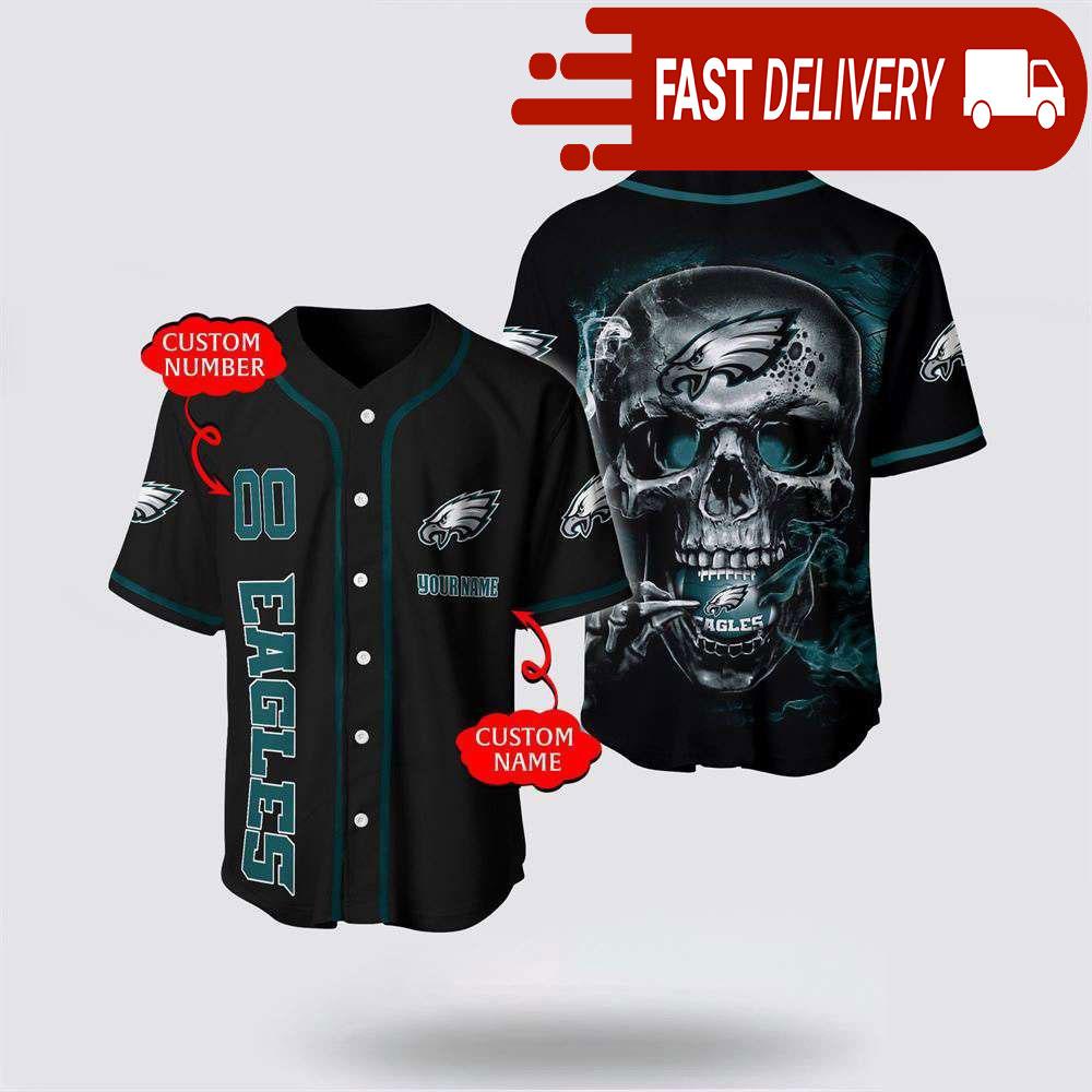 NLF Philadelphia Eagles Baseball Jersey 3D Personalized Skull Shirt For Your Football Team