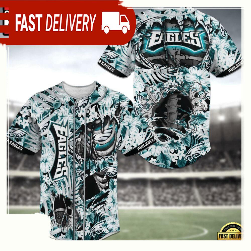 NLF Philadelphia Eagles Flower Skeleton  Baseball Jersey Shirt