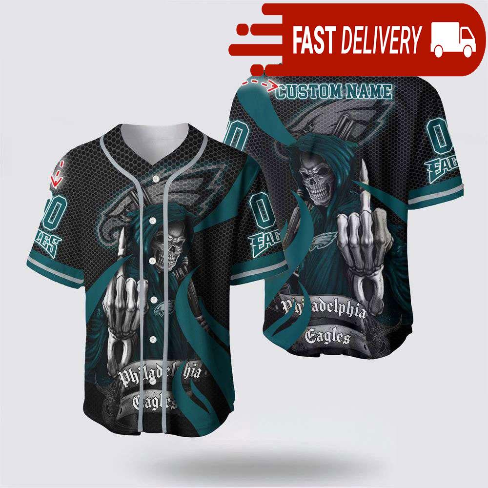 NLF Philadelphia Eagles Grim Reaper Personalized Baseball Jersey Gift For Your Squad
