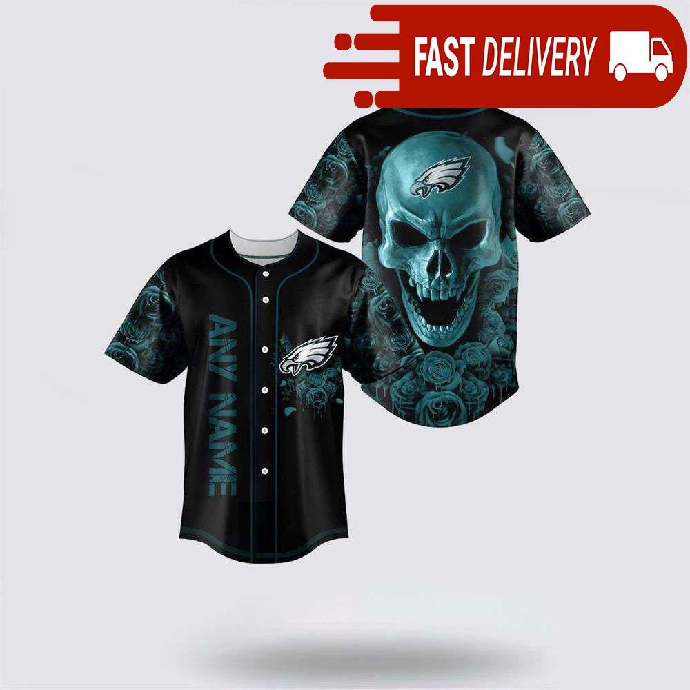NLF Philadelphia Eagles Skull Flower 3D Baseball Jersey Football Gift
