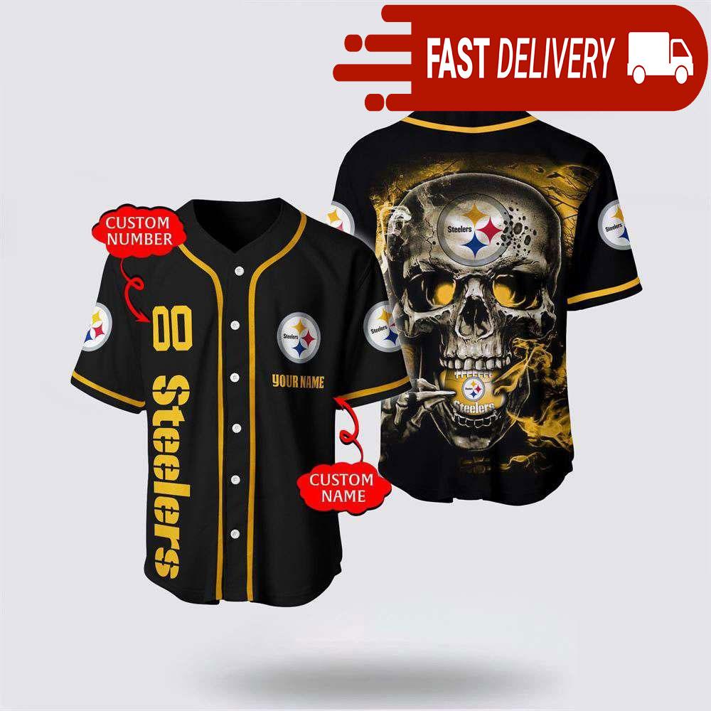 NLF Pittsburgh Steelers Baseball Jersey 3D Personalized Skull Shirt For Your Football Team