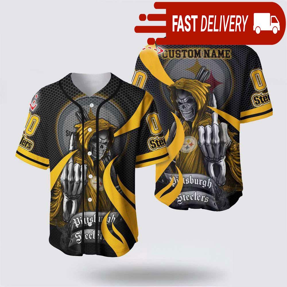 NLF Pittsburgh Steelers Grim Reaper Personalized Baseball Jersey Gift For Your Squad