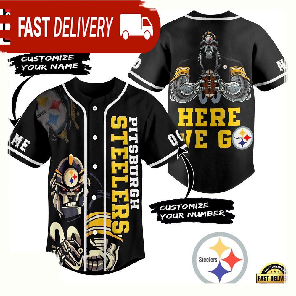 NLF Pittsburgh Steelers Here We Go Personalized Number Baseball Jersey