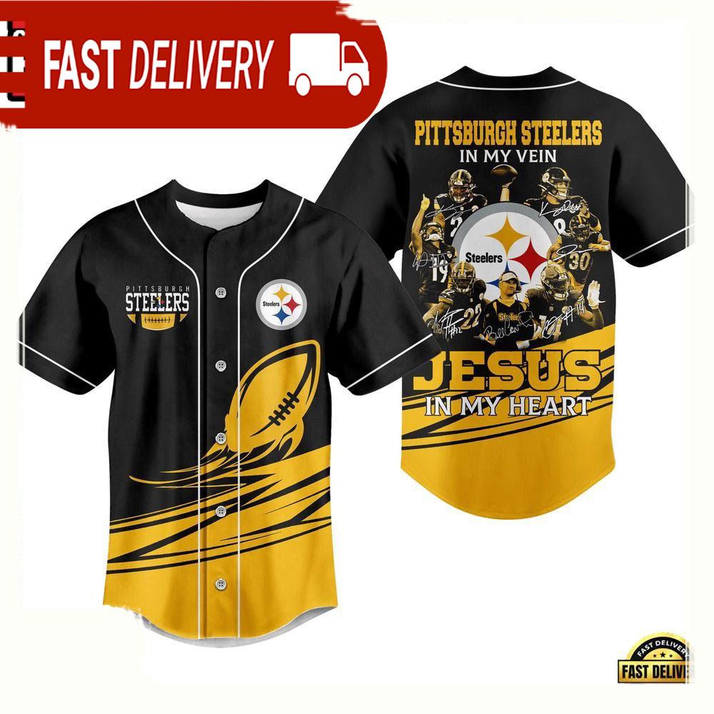 NLF Pittsburgh Steelers In My Vein Jesus In My Heart Baseball Jersey
