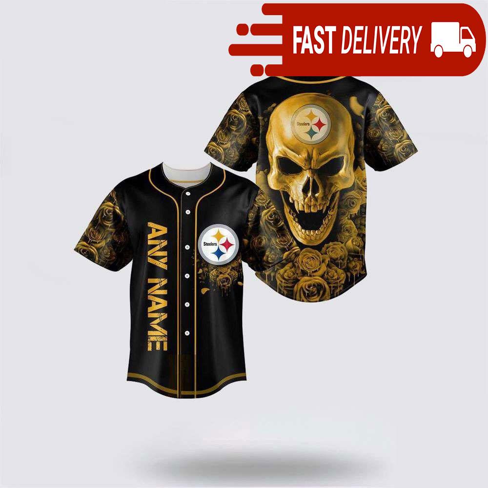 NLF Pittsburgh Steelers Skull Flower 3D Baseball Jersey Football Gift