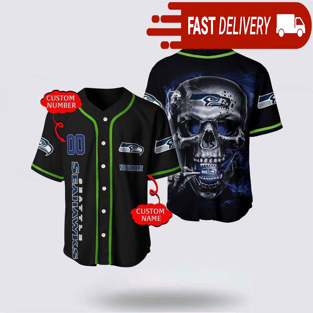 NLF Seattle Seahawks Baseball Jersey 3D Personalized Skull Shirt For Your Football Team