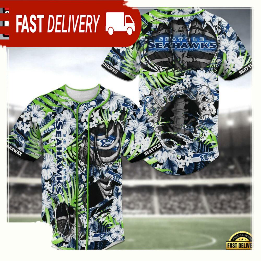 NLF Seattle Seahawks  Baseball Jersey Shirt Skeleton