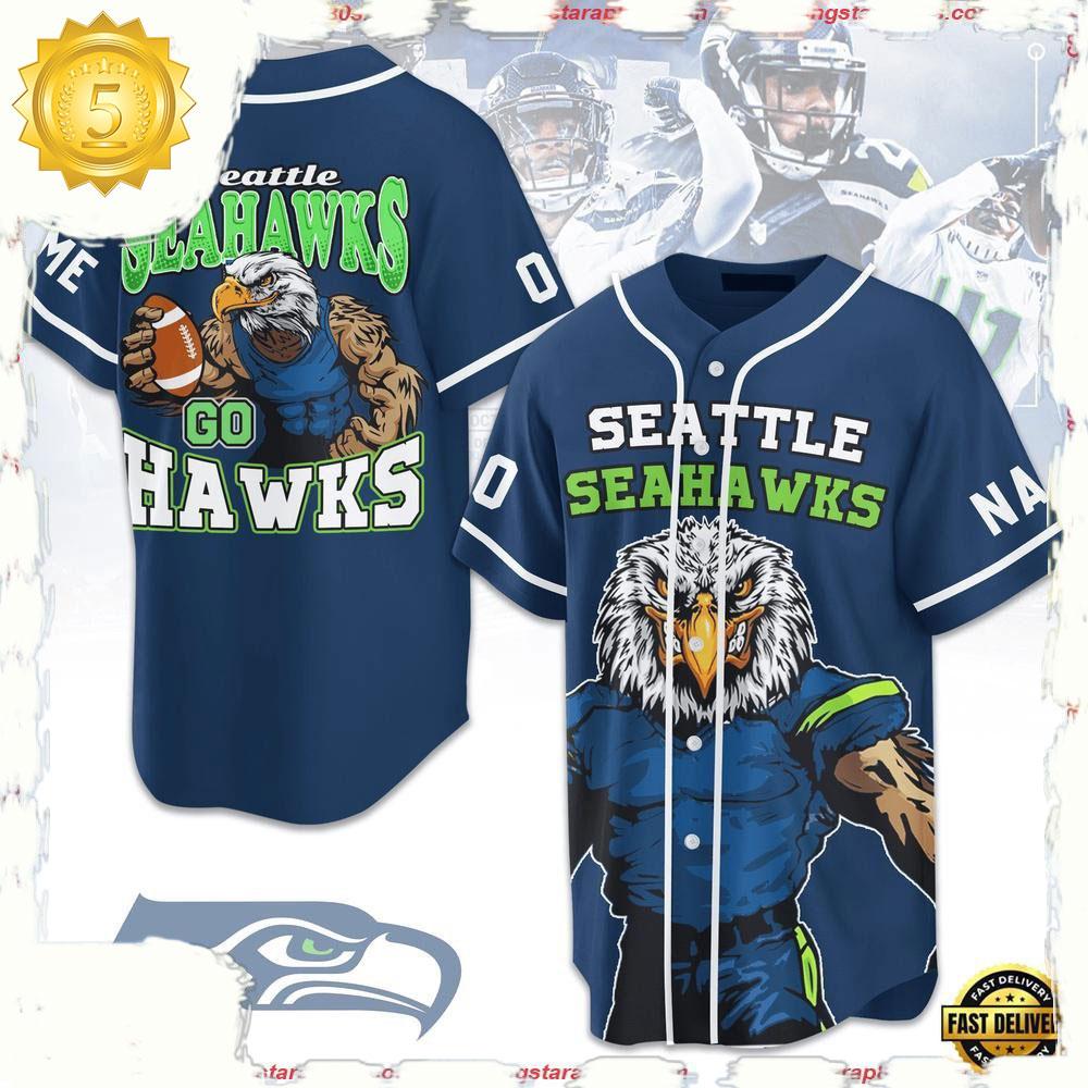 NLF Seattle Seahawks Go Hawks Personalized Number Baseball Jersey