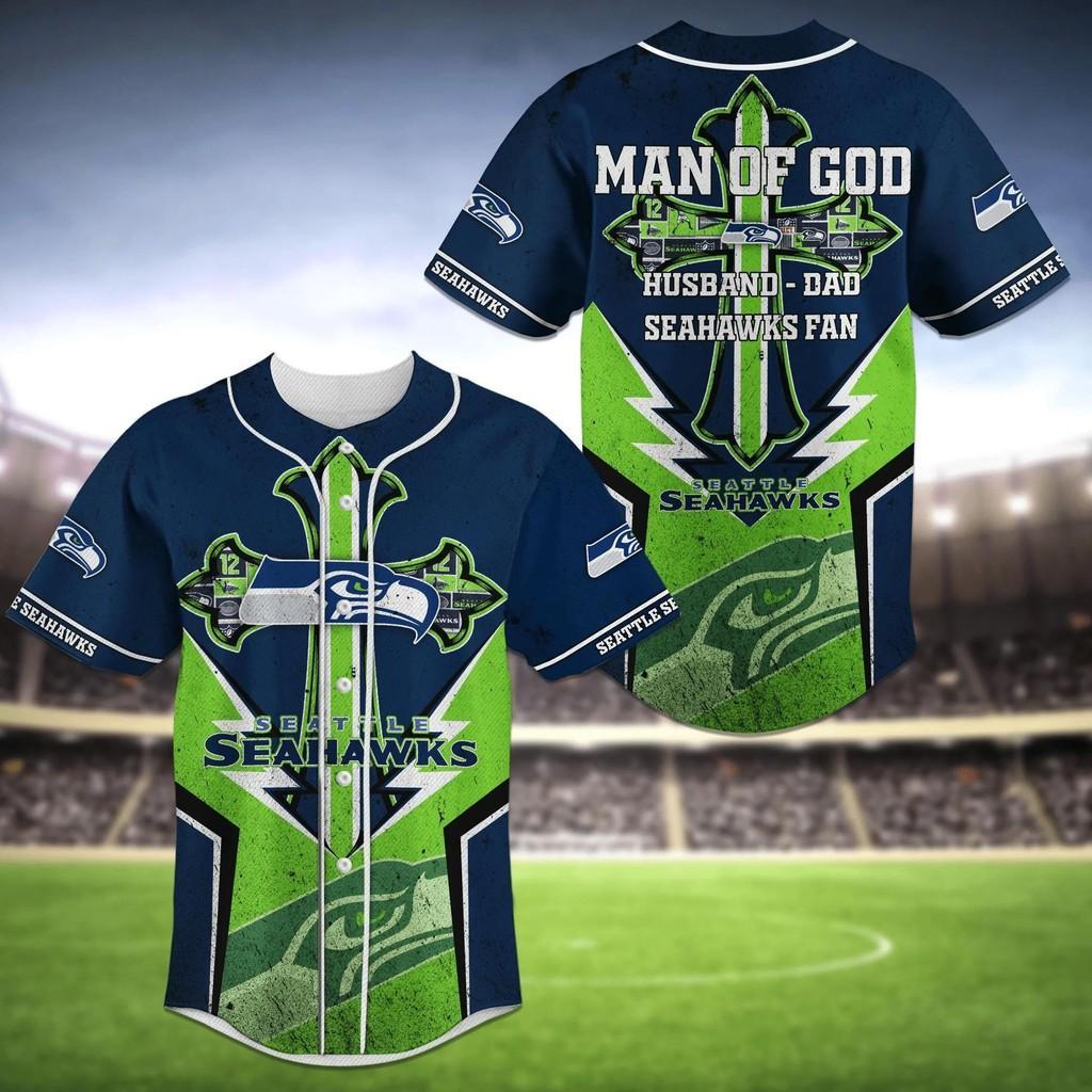 NLF Seattle Seahawks Man Of God Baseball Jersey Shirt