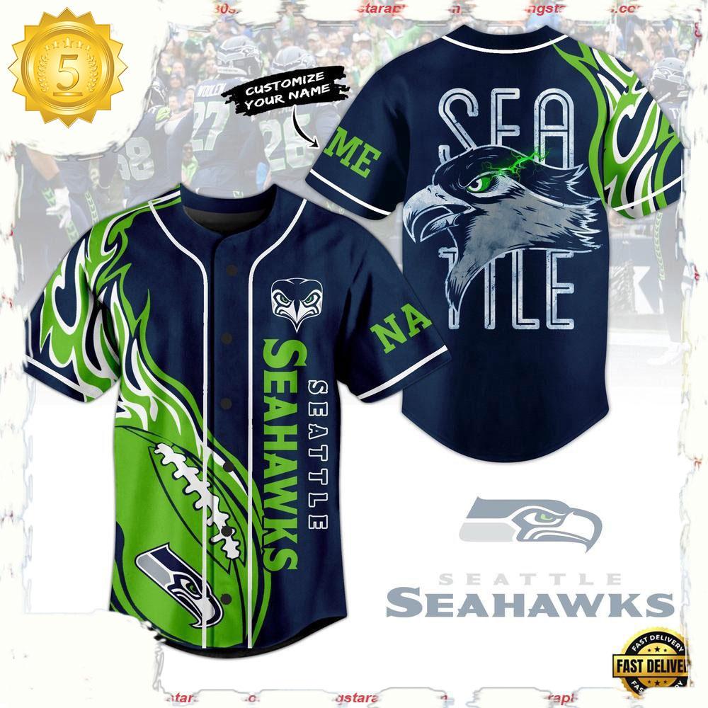 NLF Seattle Seahawks Sea Tile Personalized Baseball Jersey