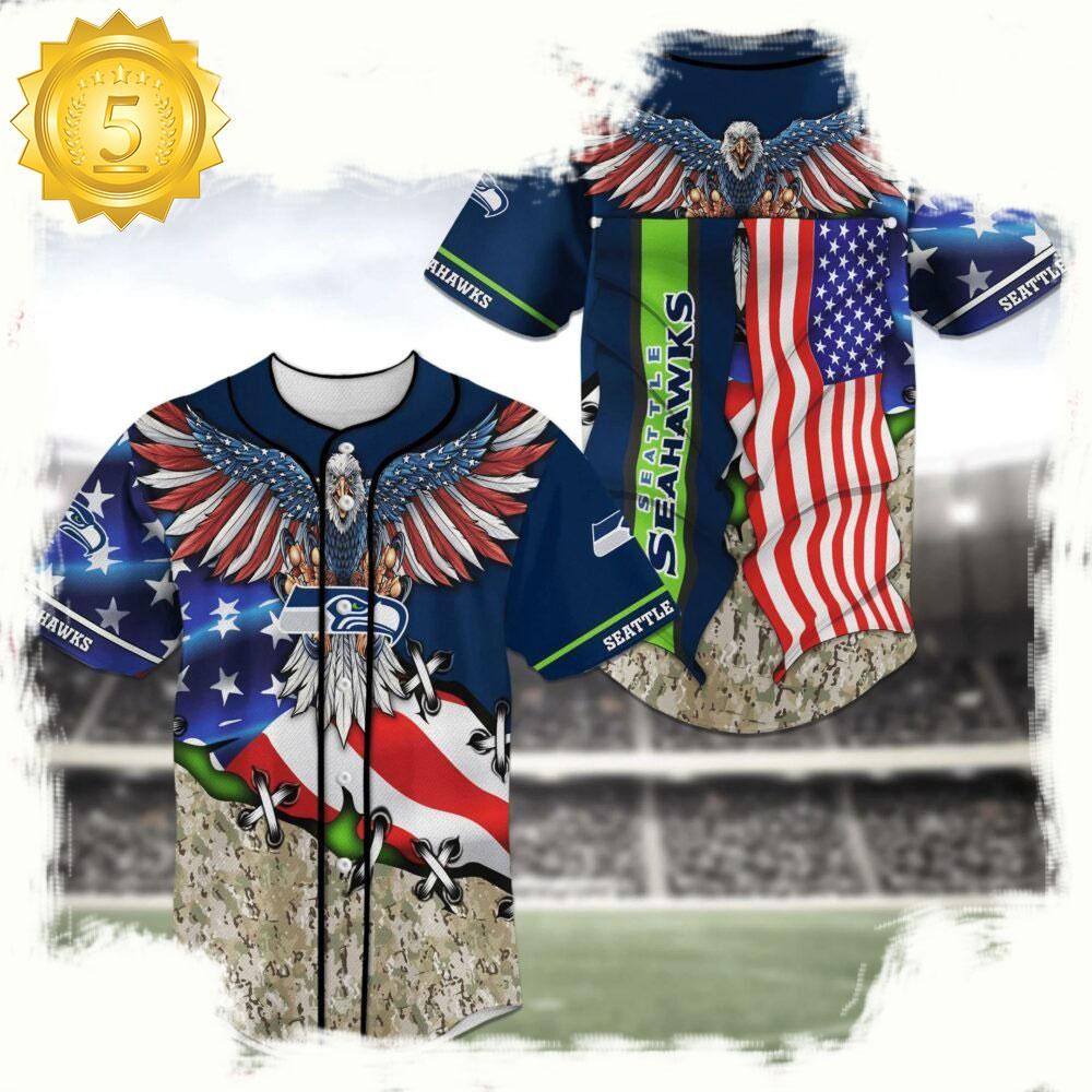 NLF Seattle Seahawks Us Flag Eagle  Baseball Jersey Shirt