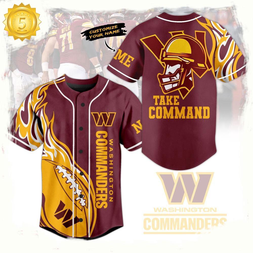 NLF Washington Commanders Mascot Logo Take Command Personalized Baseball Jersey