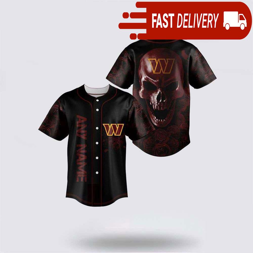 NLF Washington Commanders Skull Flower 3D Baseball Jersey Football Gift