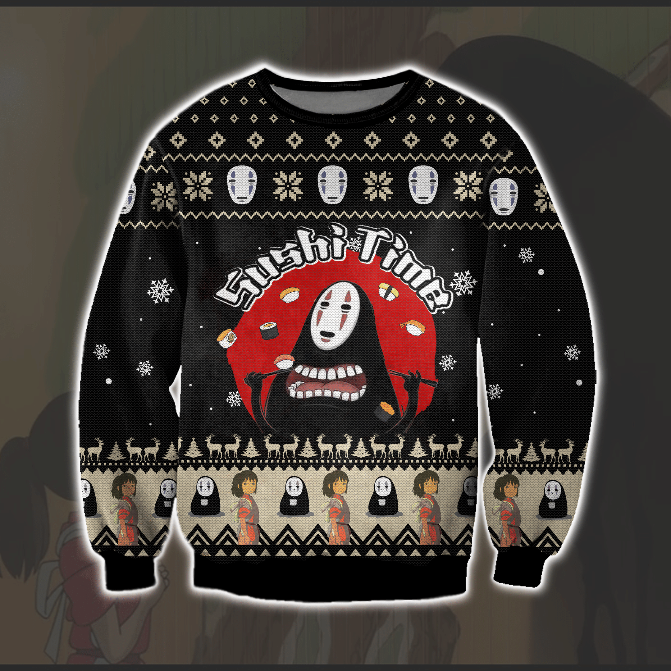 No-Face Spirited Away 3D Print Ugly Christmas Sweater Adult 3D Funny Matching for family