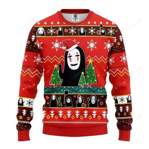 No Face Sprited Away Anime Christmas For Anime Lovers Ugly Christmas Sweater Adult 3D Funny Matching for family