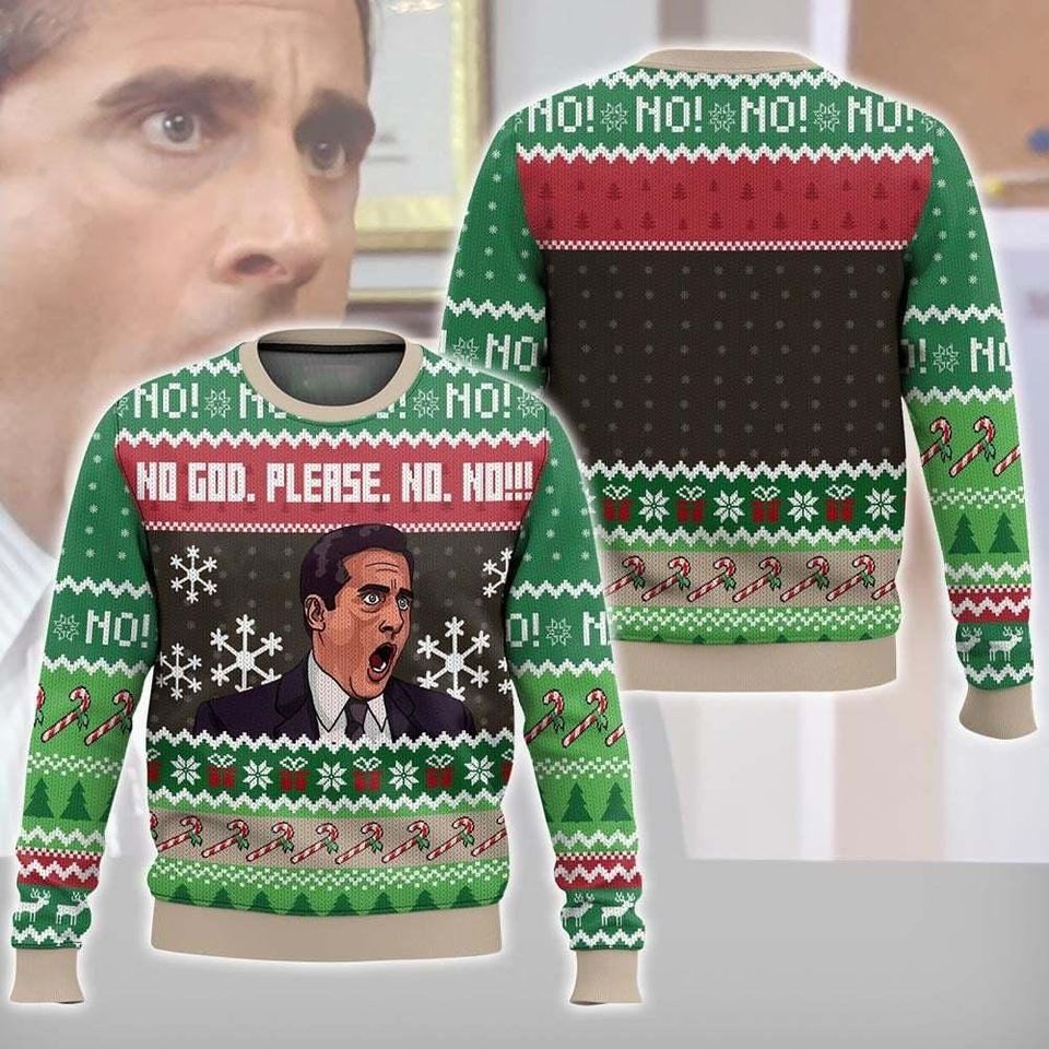 No God Please No Michael Scott Christmas Ugly Sweater, The Office Mike Sweater