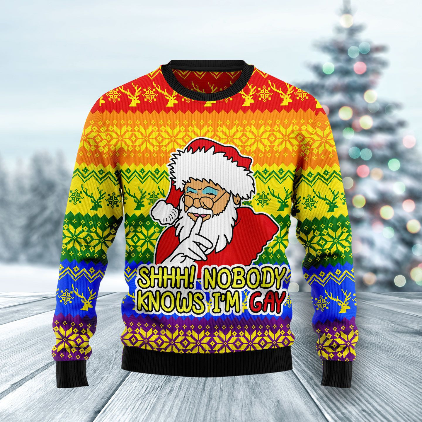 Nobody Knows Im Gay Ugly Christmas Sweater Adult 3D Funny Matching for family