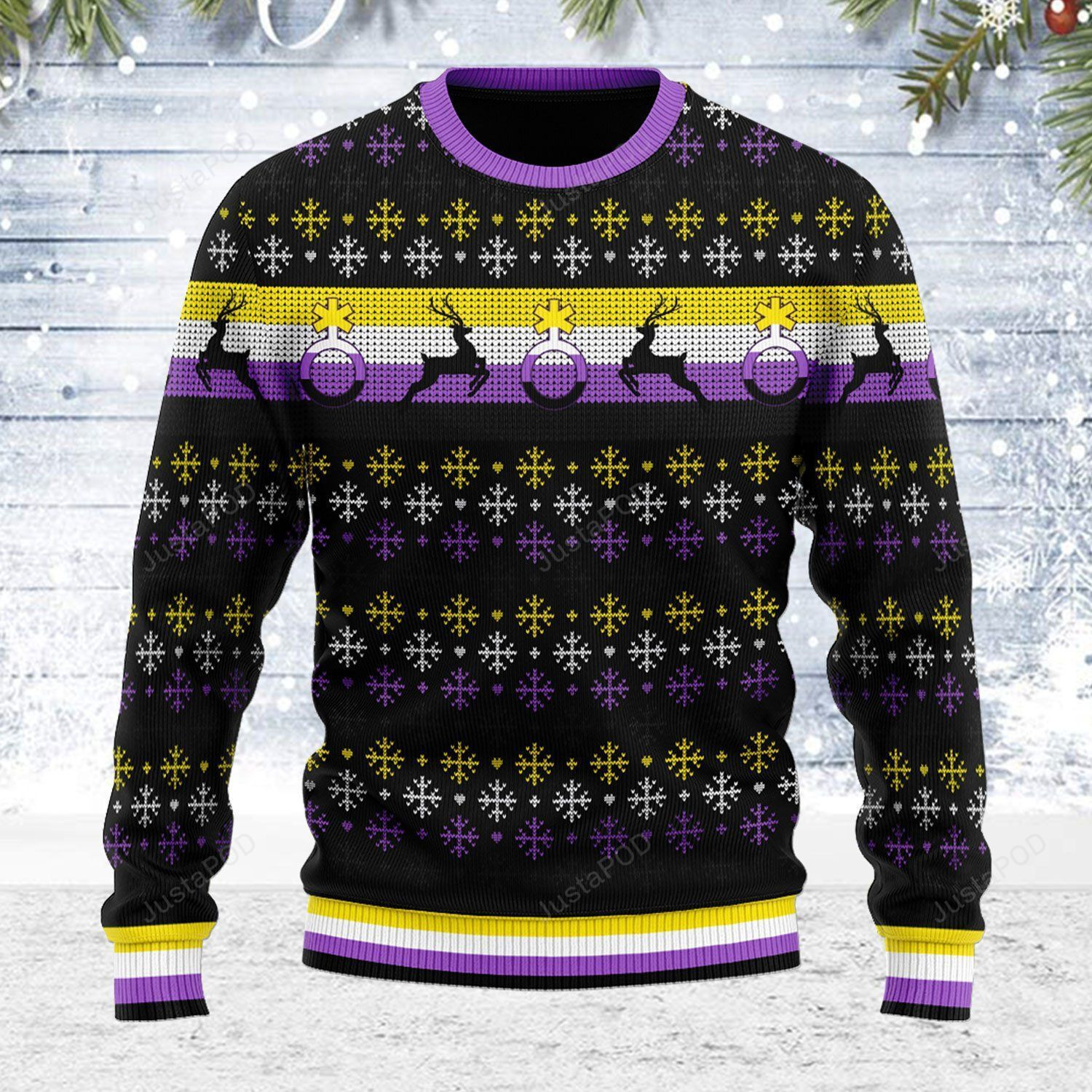 Nonbinary Flag Ugly Christmas Sweater Adult 3D Funny Matching for family