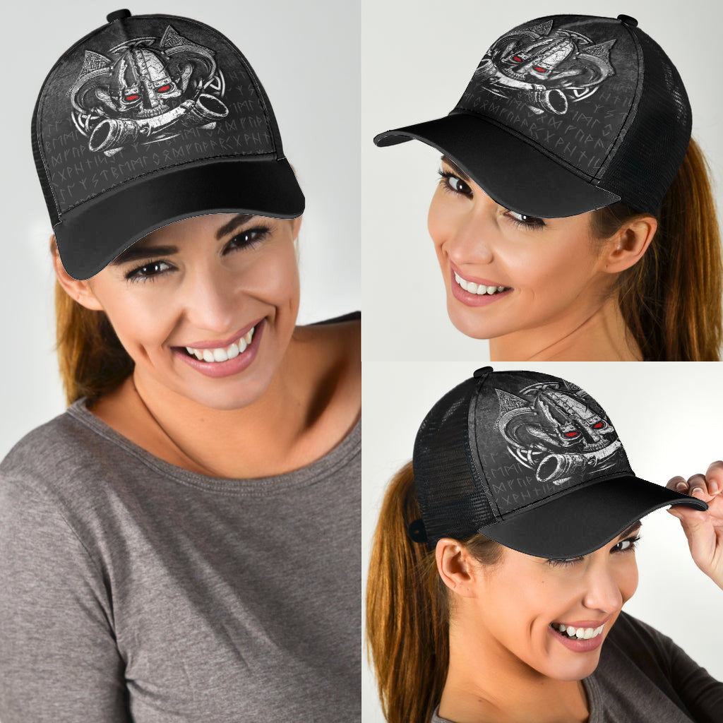 Nordic Mythology Skull Mead Horn Warrior Runes Viking Mesh Back Cap Trucker Hats Custom Hats Gifts For Men & Women
