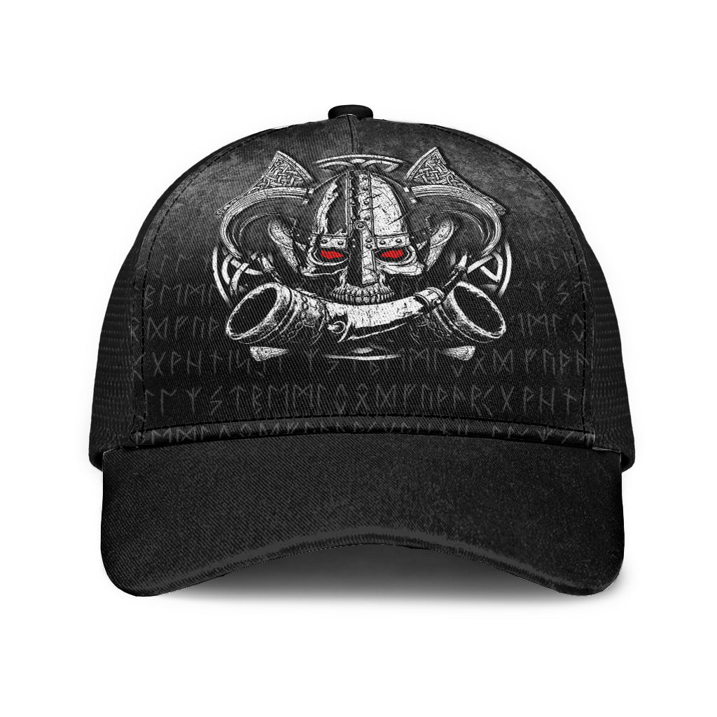Nordic Mythology Skull Mead Horn Warrior Runes Viking Mesh Back Cap Trucker Hats Custom Hats Gifts For Men & Women