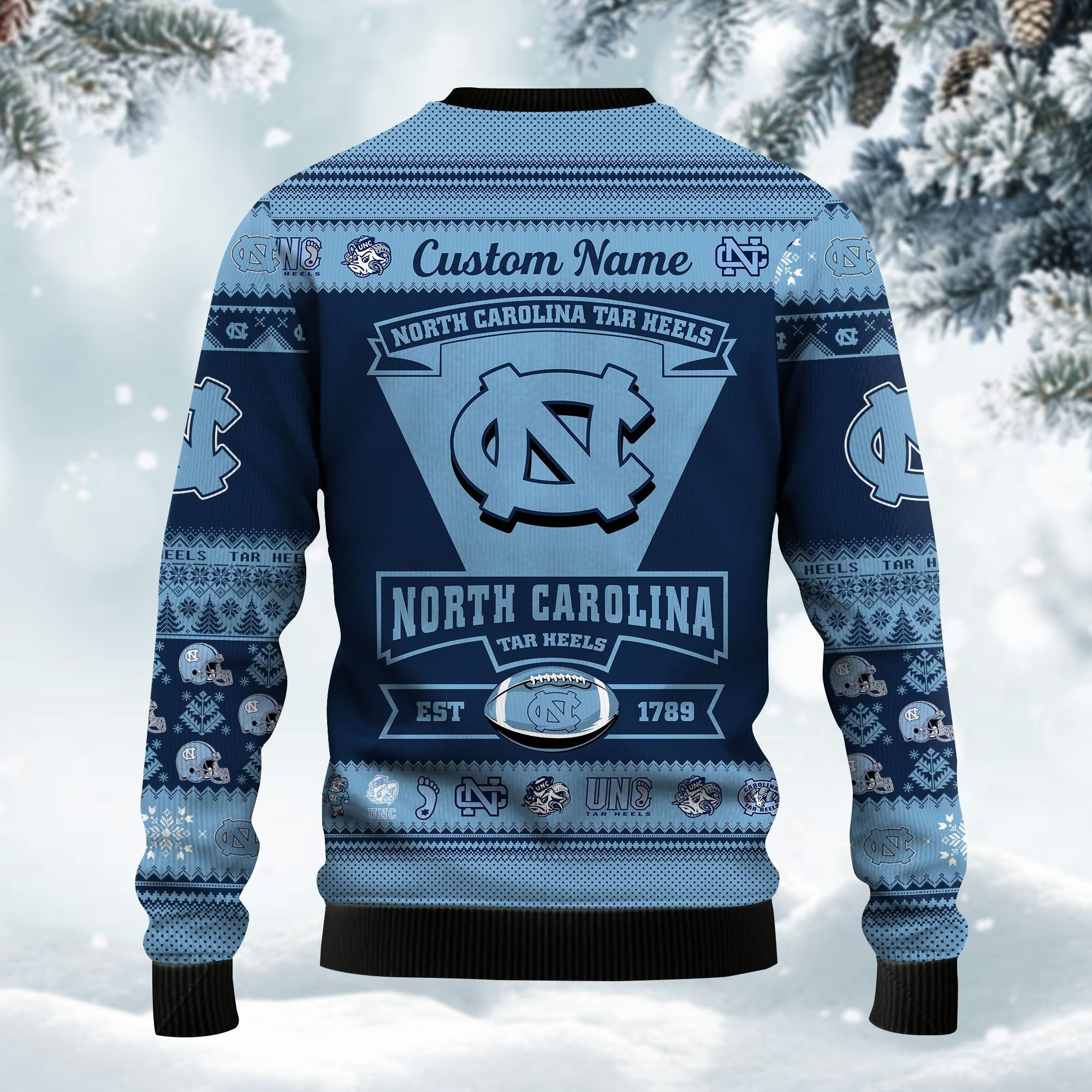 North Carolina Tar Heels Football Team Logo Personalized Ugly Christmas Sweater Adult 3D Funny Matching for family - Image 3