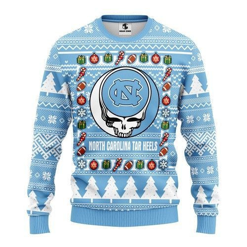 North Carolina Tar Heels Grateful Dead Ugly Christmas Sweater Adult 3D Funny Matching for family