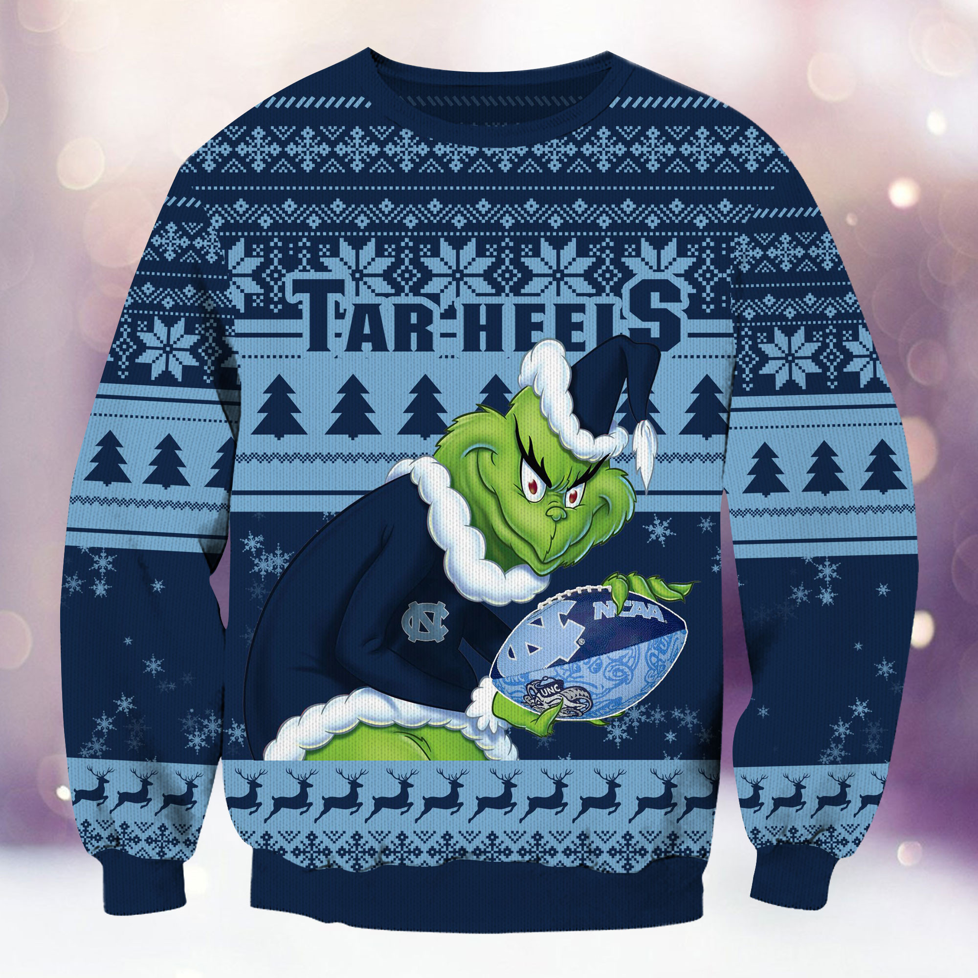 North Carolina Tar Heels Grinch Ugly Christmas Sweater Adult 3D Funny Matching for family - Image 2