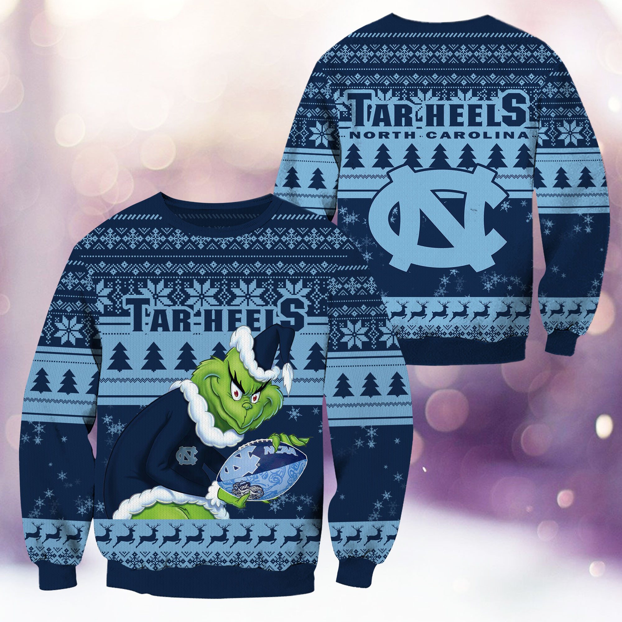 North Carolina Tar Heels Grinch Ugly Christmas Sweater Adult 3D Funny Matching for family