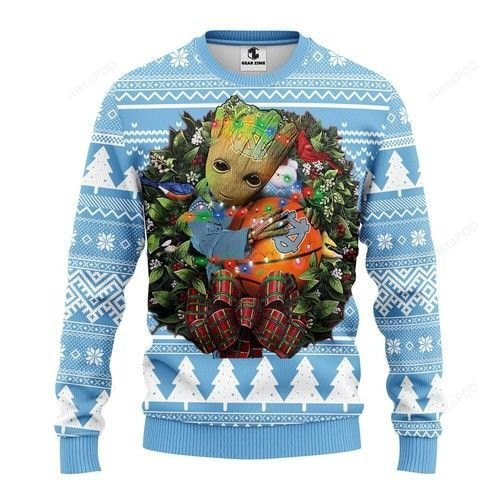 North Carolina Tar Heels Groot Hug Ugly Christmas Sweater Adult 3D Funny Matching for family