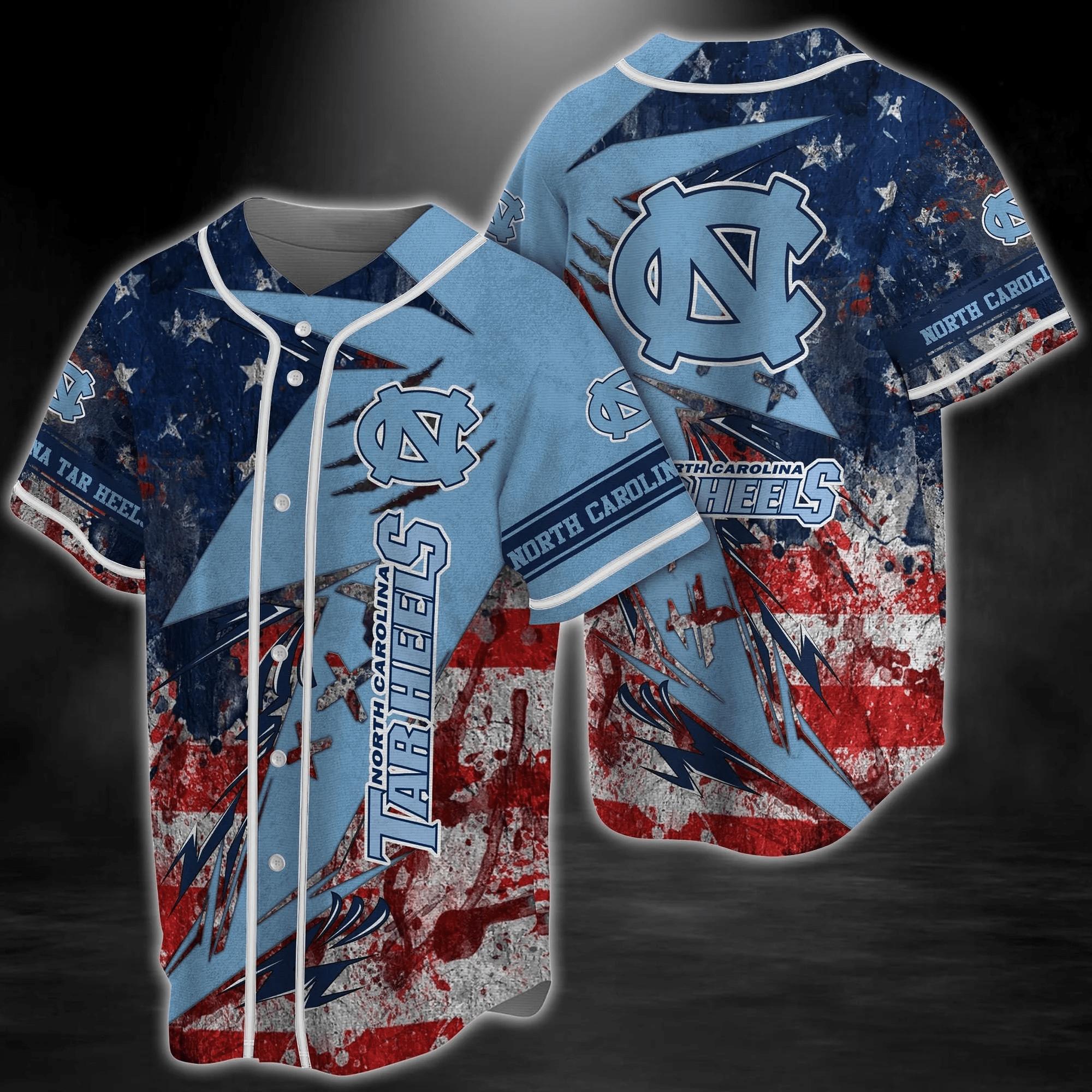 North Carolina Tar Heels Ncaa Baseball Jersey Shirt Us Flag