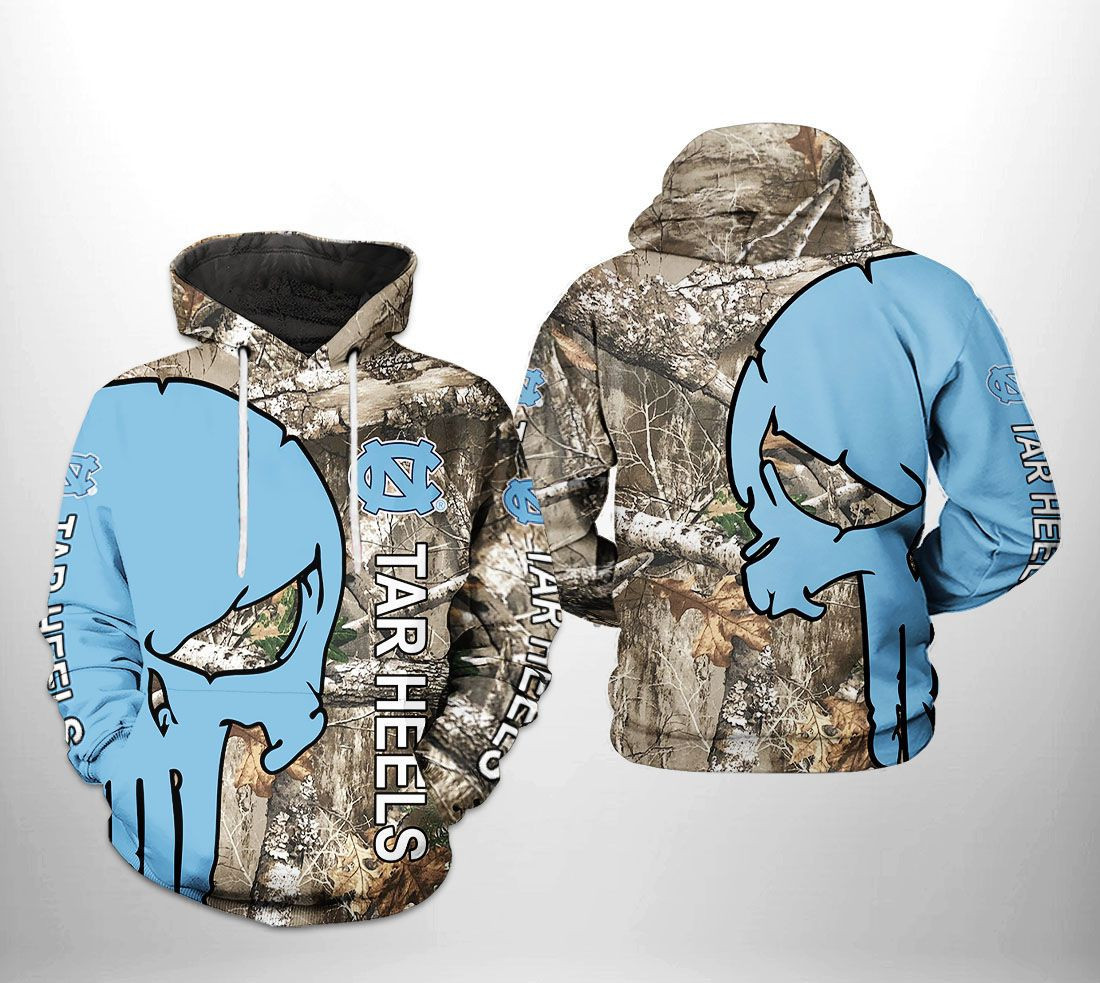 North Carolina Tar Heels NCAA Camo Veteran Hunting 3D All Over Print Hoodie, Zip Hoodie