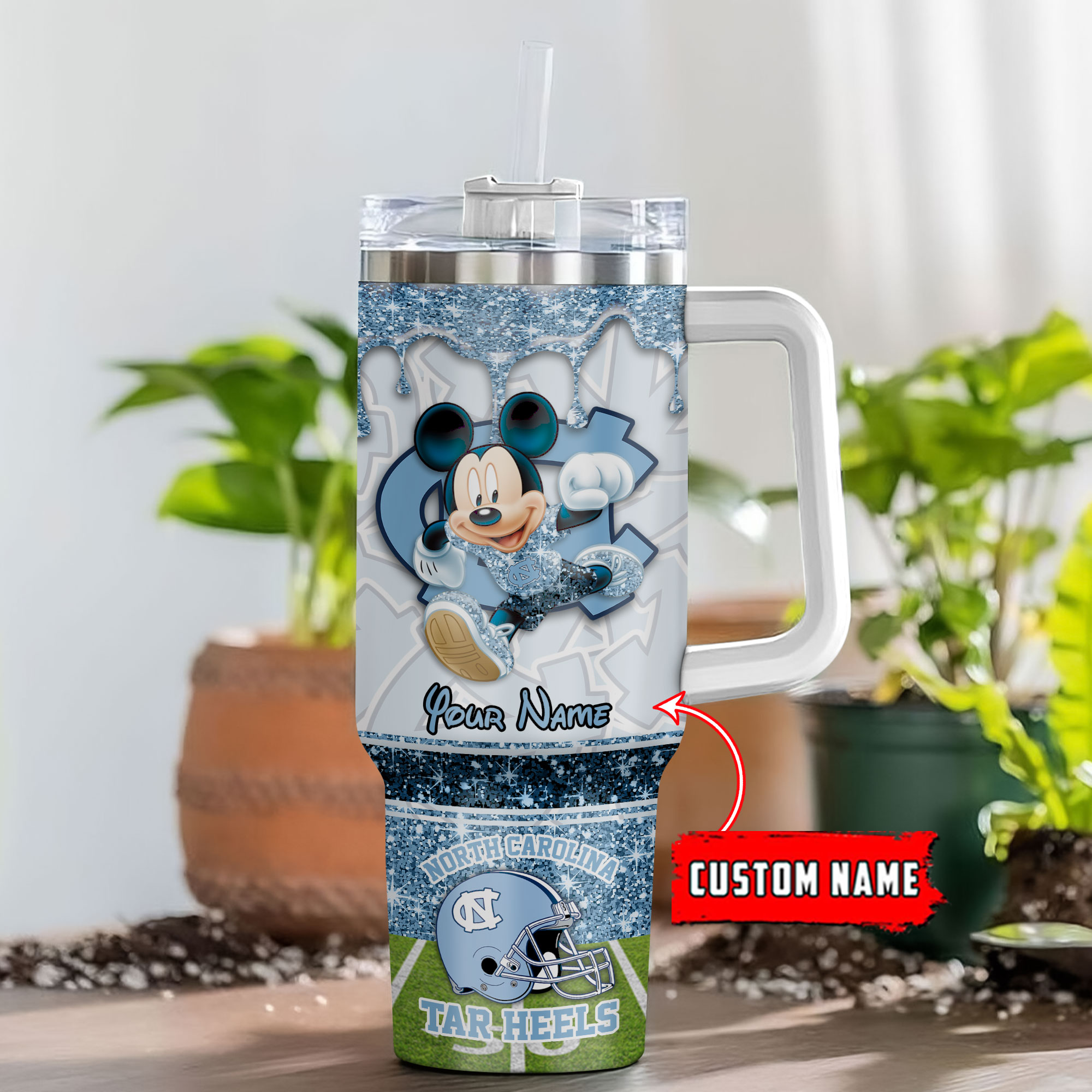 North Carolina Tar Heels NCAA Mickey Mouse Glitter Custom Stanley Cup 40 oz 30 oz Tumbler With HandleTVC230124