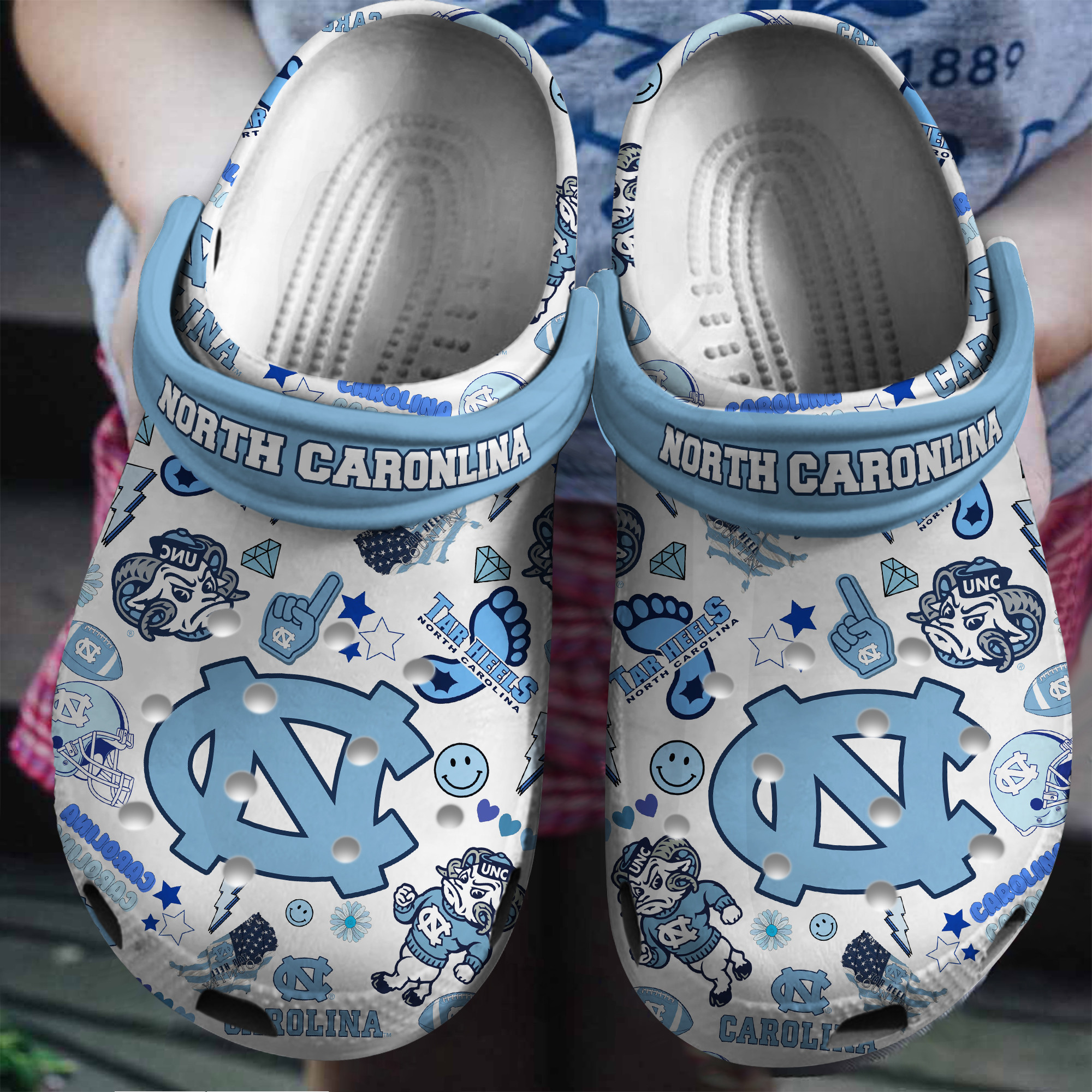 North Carolina Tar Heels NCAA Sport Crocs Crocband Clogs Shoes Comfortable For Men Women and Kids