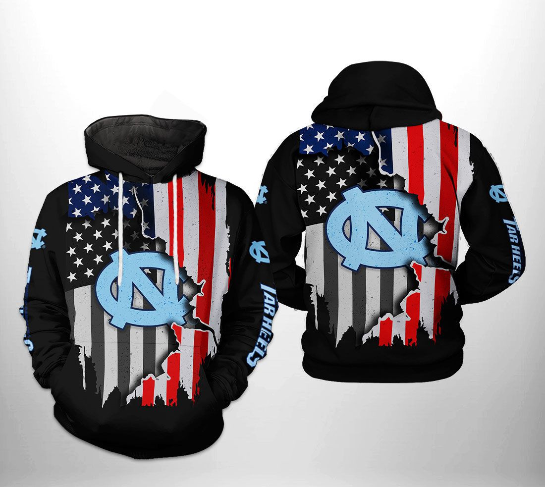 North Carolina Tar Heels NCAA US Flag 3D All Over Print Hoodie, Zip Hoodie