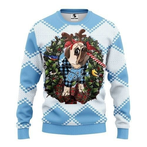 North Carolina Tar Heels Pug Dog Ugly Christmas Sweater Adult 3D Funny Matching for family