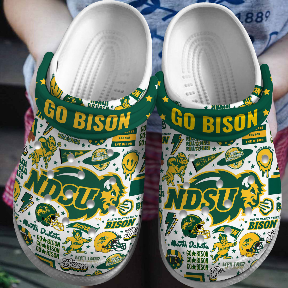 North Dakota State Bison NCAA Sport Crocs Crocband Clogs Shoes Comfortable For Men Women and Kids