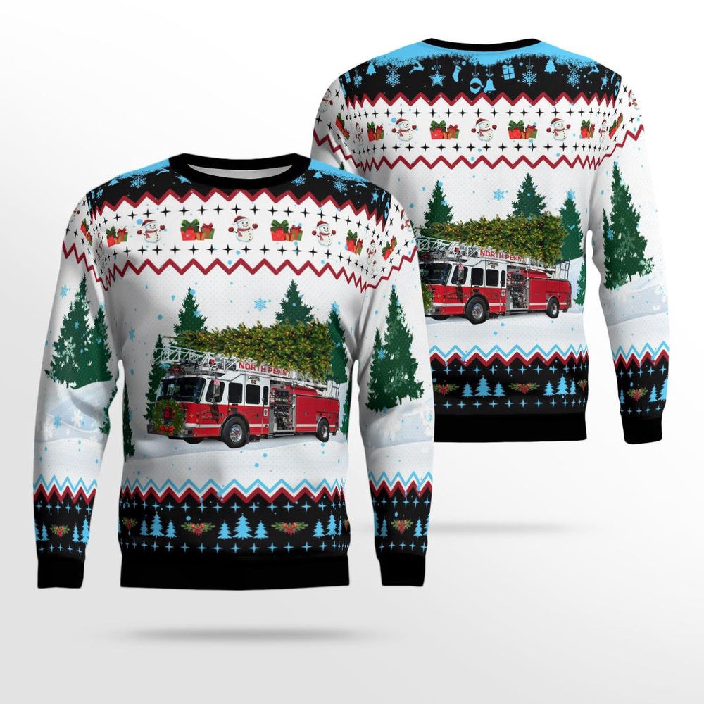 North Penn Volunteer Fire Company Christmas AOP Ugly Sweater Christmas Unisex Sweaters Gift For Christmas