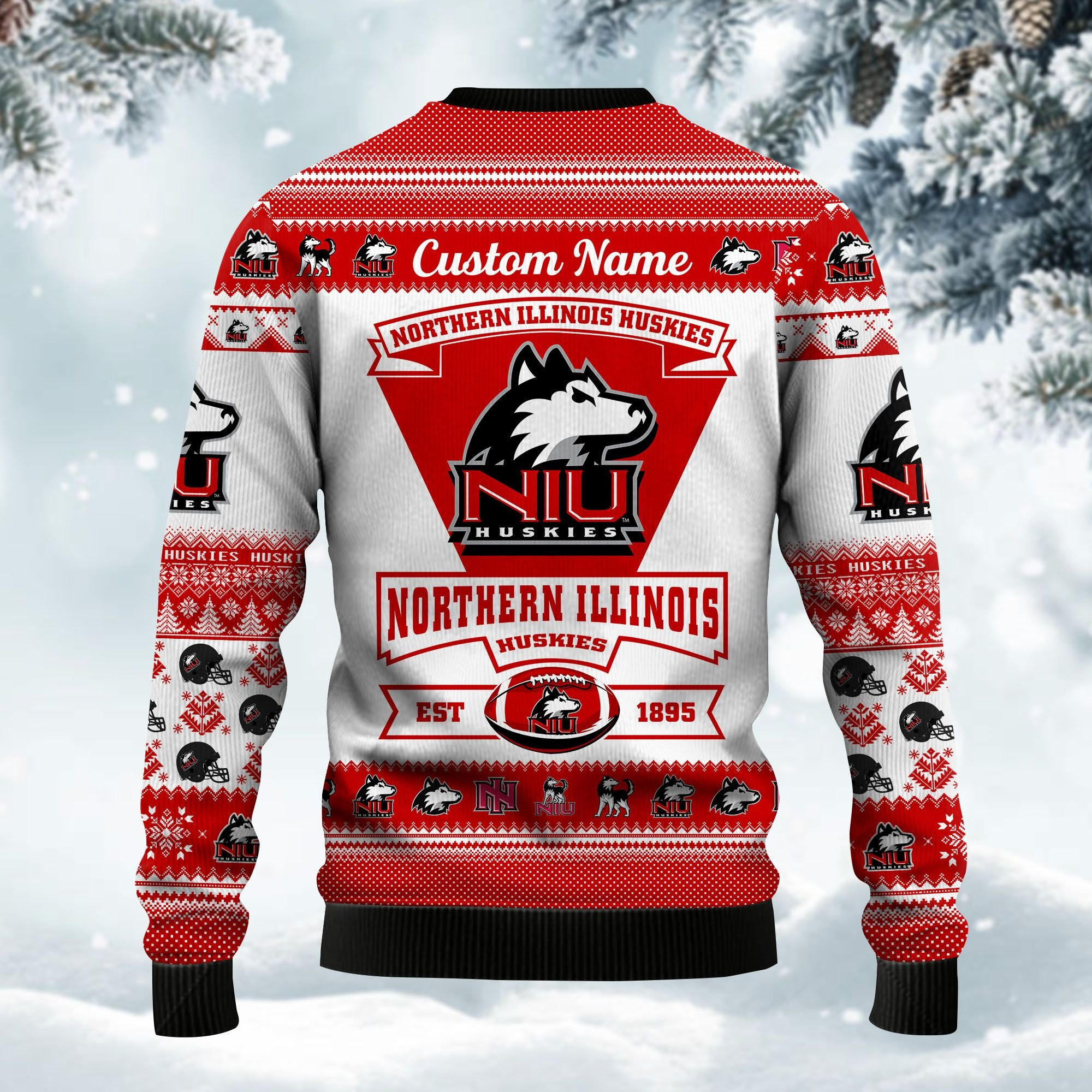 Northern Illinois Huskies Football Team Logo Personalized Ugly Christmas Sweater Adult 3D Funny Matching for family