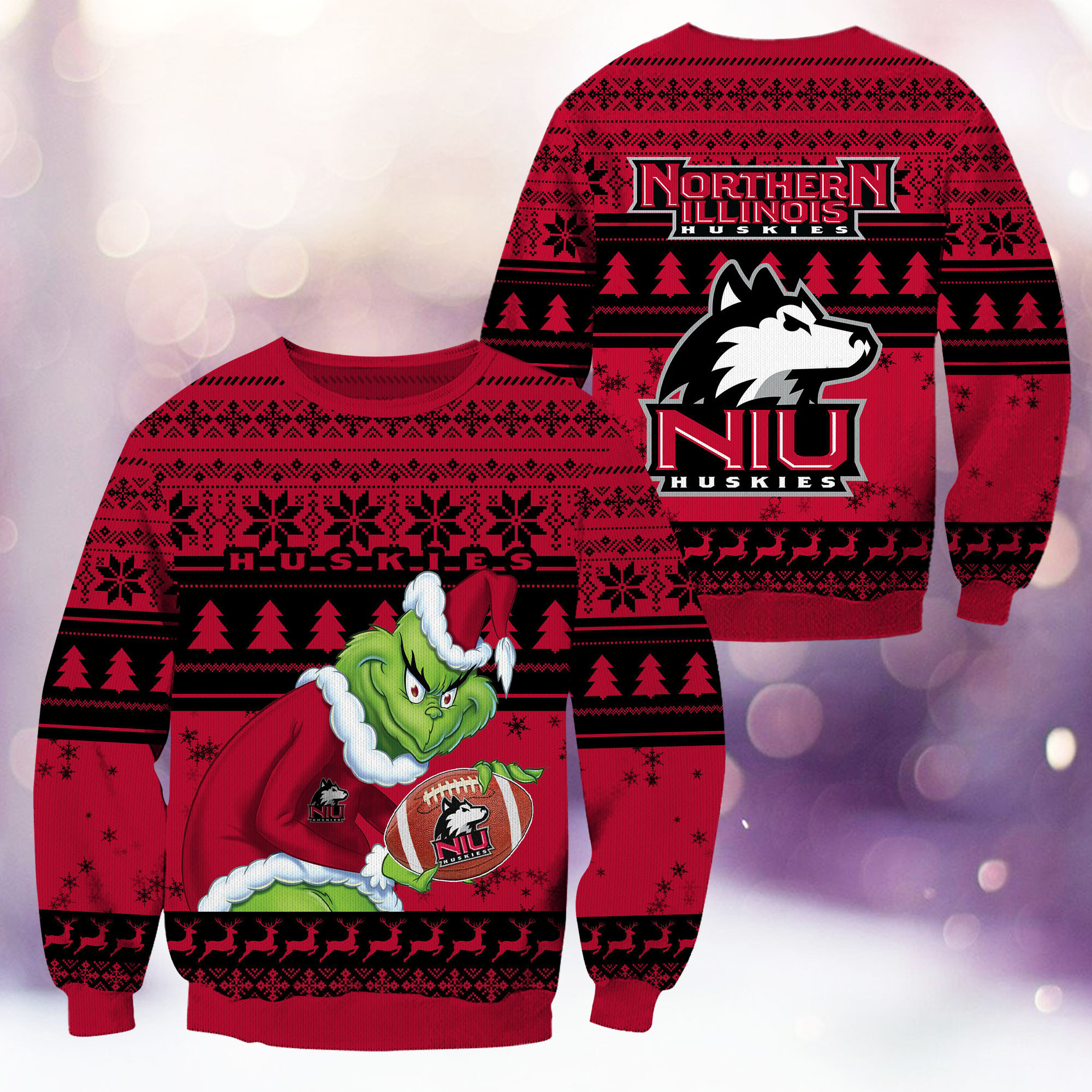 Northern Illinois Huskies Grinch Ugly Christmas Sweater Adult 3D Funny Matching for family