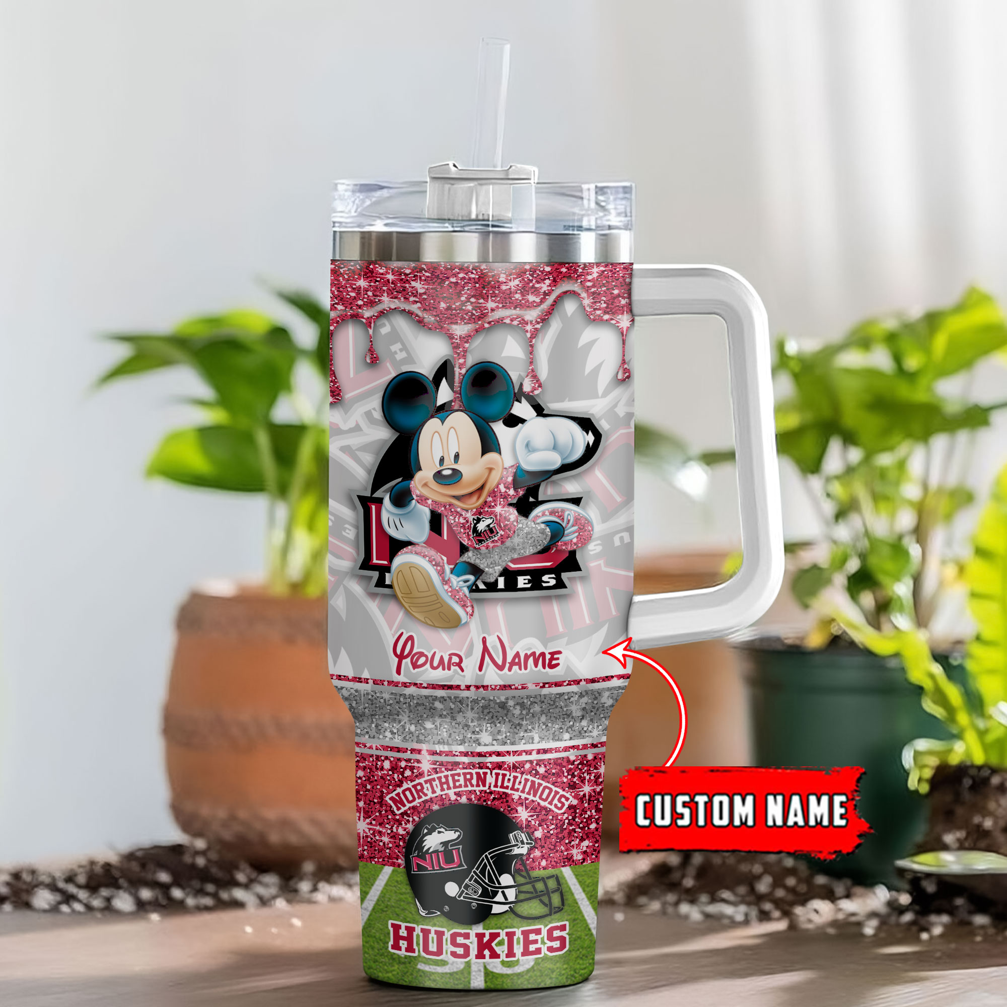 Northern Illinois Huskies NCAA Mickey Mouse Glitter Custom Stanley Cup 40 oz 30 oz Tumbler With HandleTVC230124